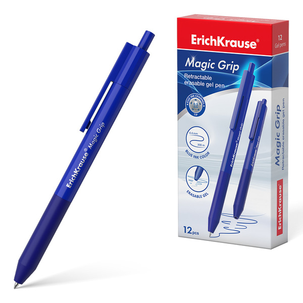 Ручка гелевая 0,5 мм стираемая ErichKrause® Magic Grip автоматическ, цвет чернил синий