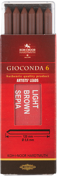 Сепия светлая для цанговых карандашей 6 шт. Koh-I-Noor Gioconda 4377, D=5,6мм / L=120мм, 