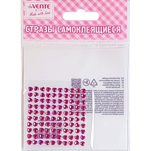 Стразы самоклеящиеся "deVENTE. Heart" 4 мм, пурпурные, 100 шт, карточка 60x60 мм,  в пластиковом пак
